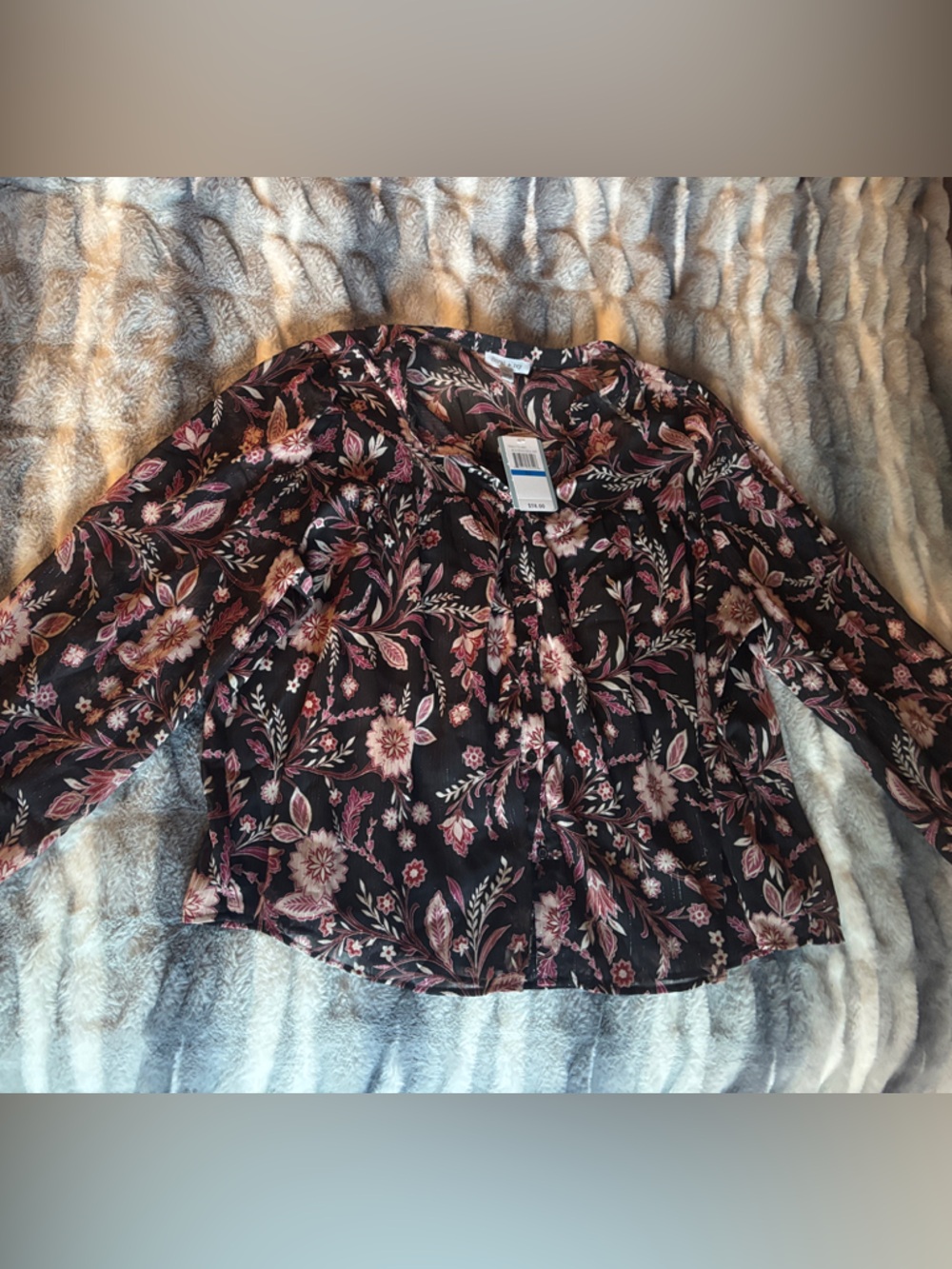 Women's Floral Blouse - Black with Pink Floral